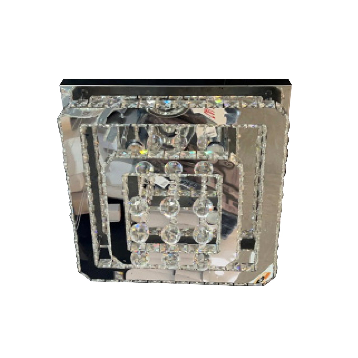 QL663 480mm Chrome Square Crystal Remote Controlled Tri-Colour Ceiling Light