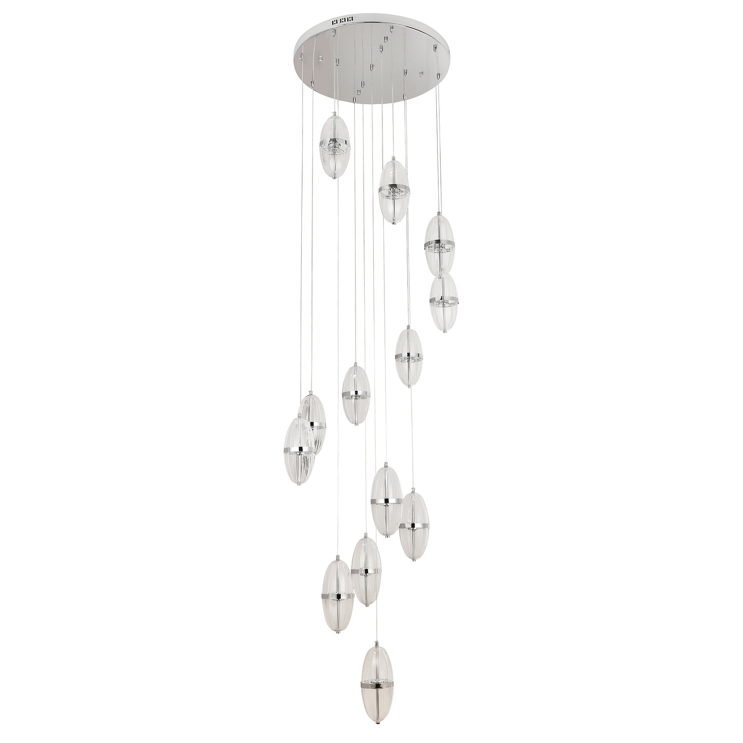 Messina 600mm Chrome and Pattern Acrylic Tri-Colour Remote Controlled Chandelier