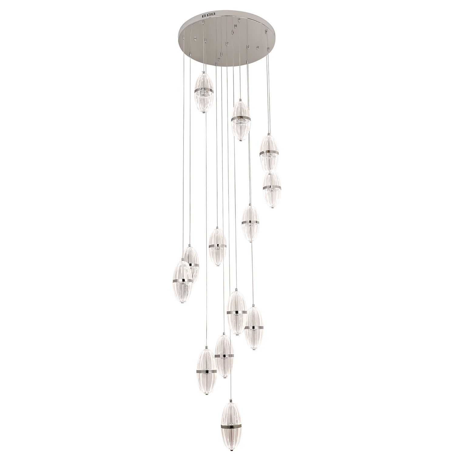 Messina 600mm Chrome and Pattern Acrylic Tri-Colour Remote Controlled Chandelier