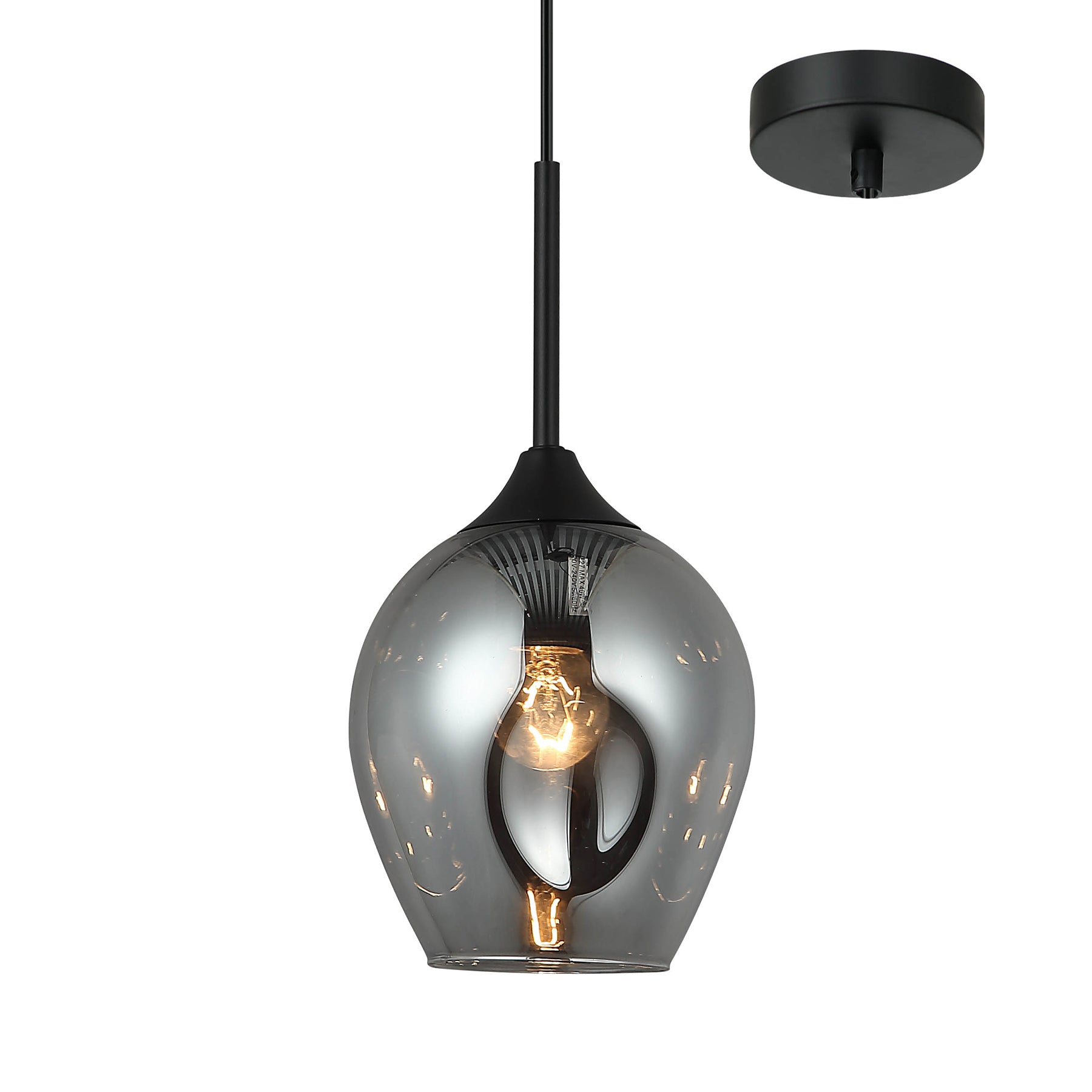 Moree 1 Light Black and Smoke Dimple Glass Modern Pendant