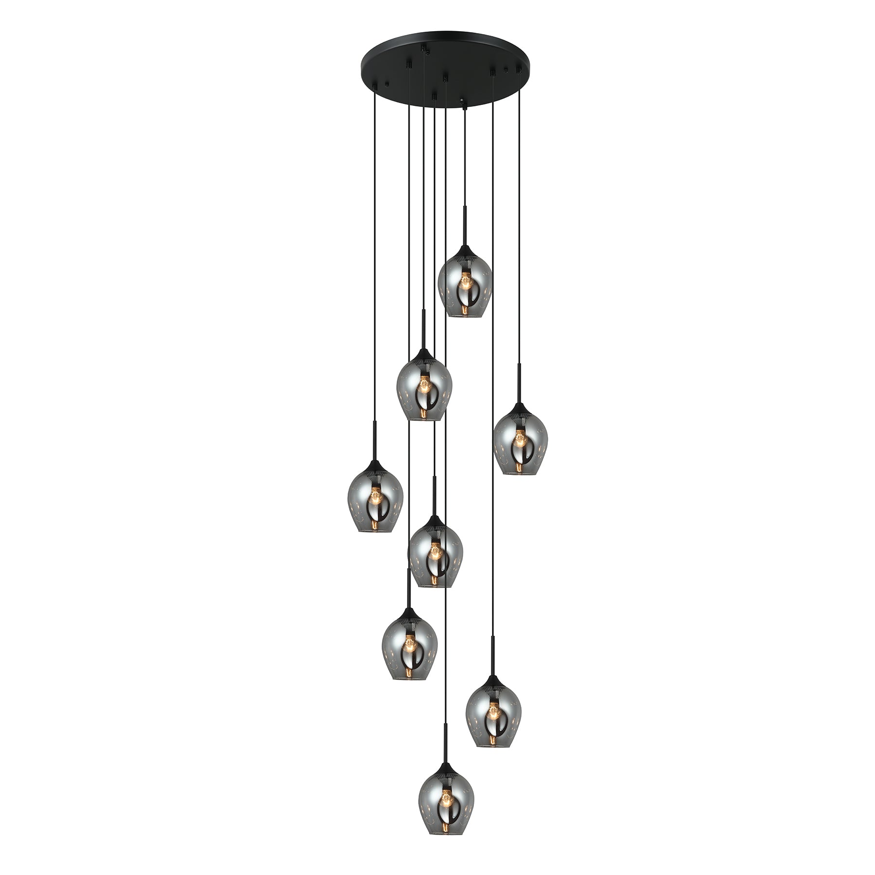 Moree 8 Light Black and Smoke Dimple Glass Modern Pendant