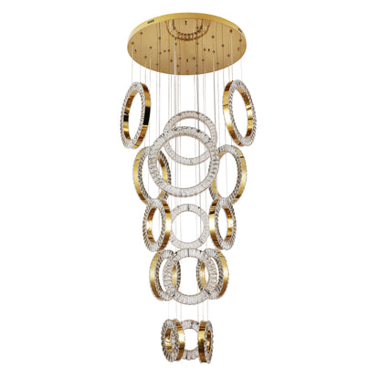 Ronda 15 Ring Cluster Gold and Crystal Tri-Colour Remote Controlled Chandelier