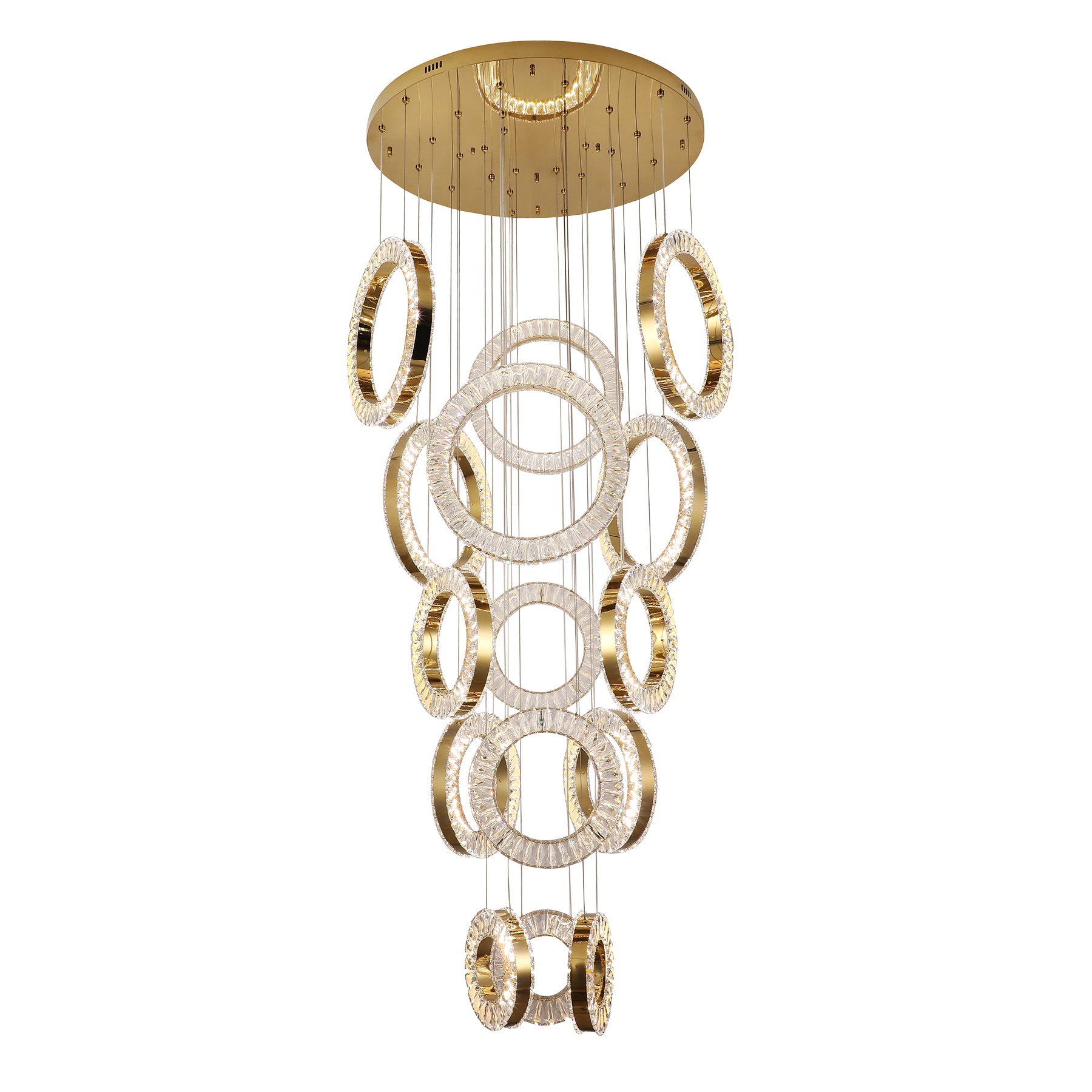 Ronda 15 Ring Cluster Gold and Crystal Tri-Colour Remote Controlled Chandelier