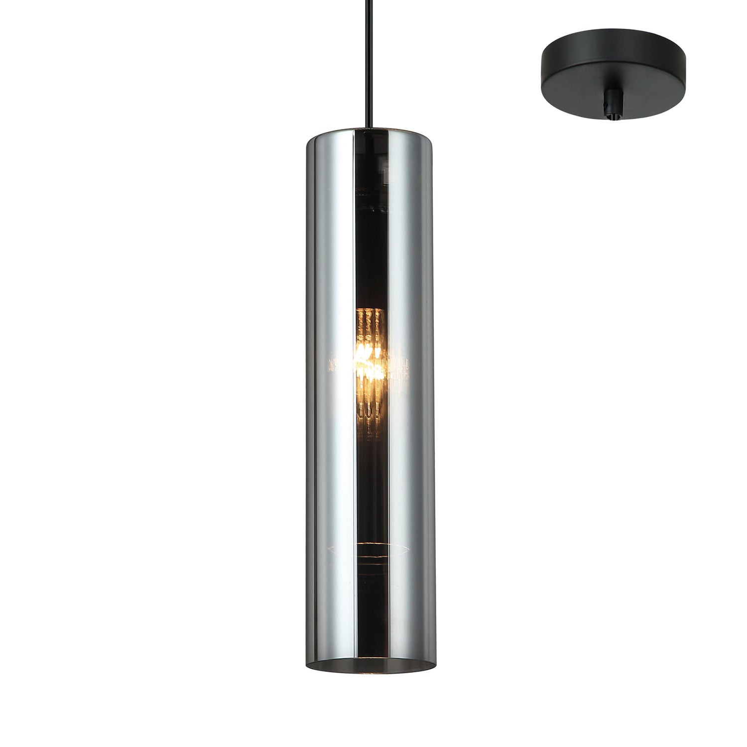 Tomo Black with Smoke Glass Modern Cylindrical Pendant by Amond