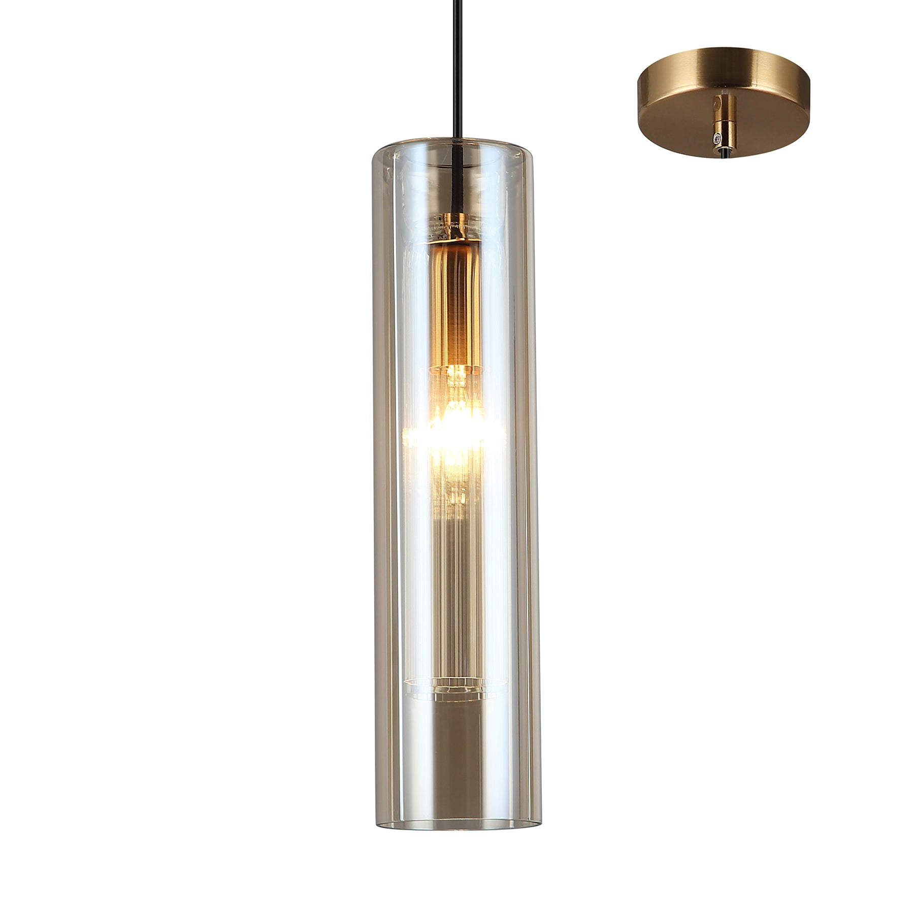 Tomo Bronze with Amber Glass Modern Cylindrical Pendant by Amond