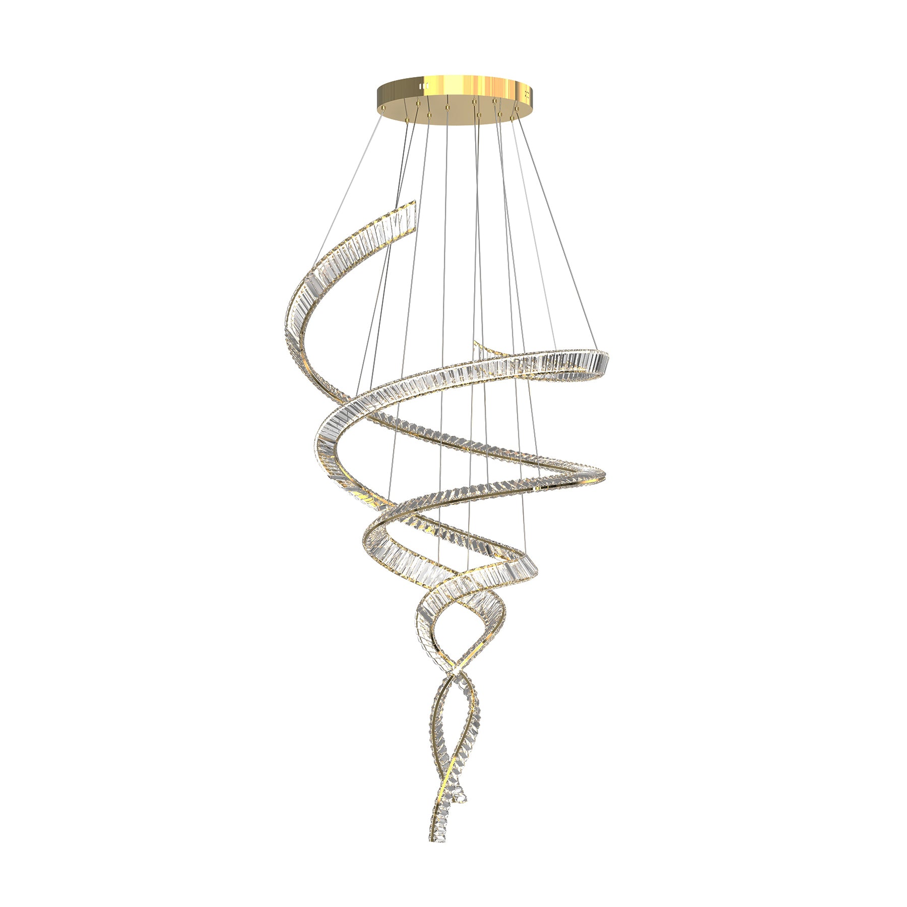 Triana 1000mm Spiral Gold and Crystal Tri-Colour Remote Controlled Chandelier