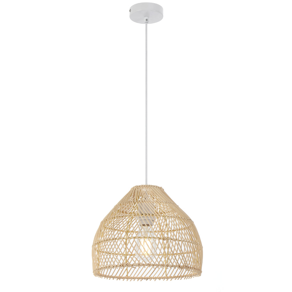 Frya 30cm Natural and White Rattan Modern Pendant