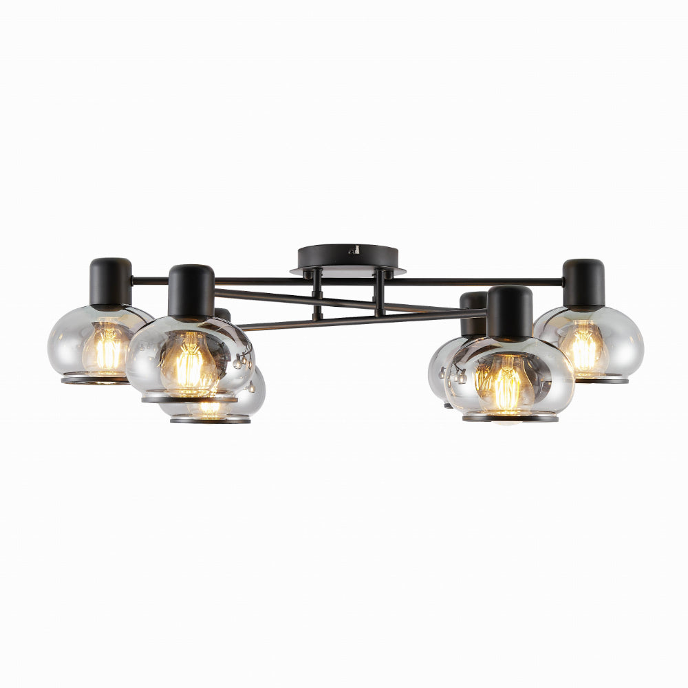 Marbell 6 Light Black with Smoke Glass Retro Classic Close to Ceiling