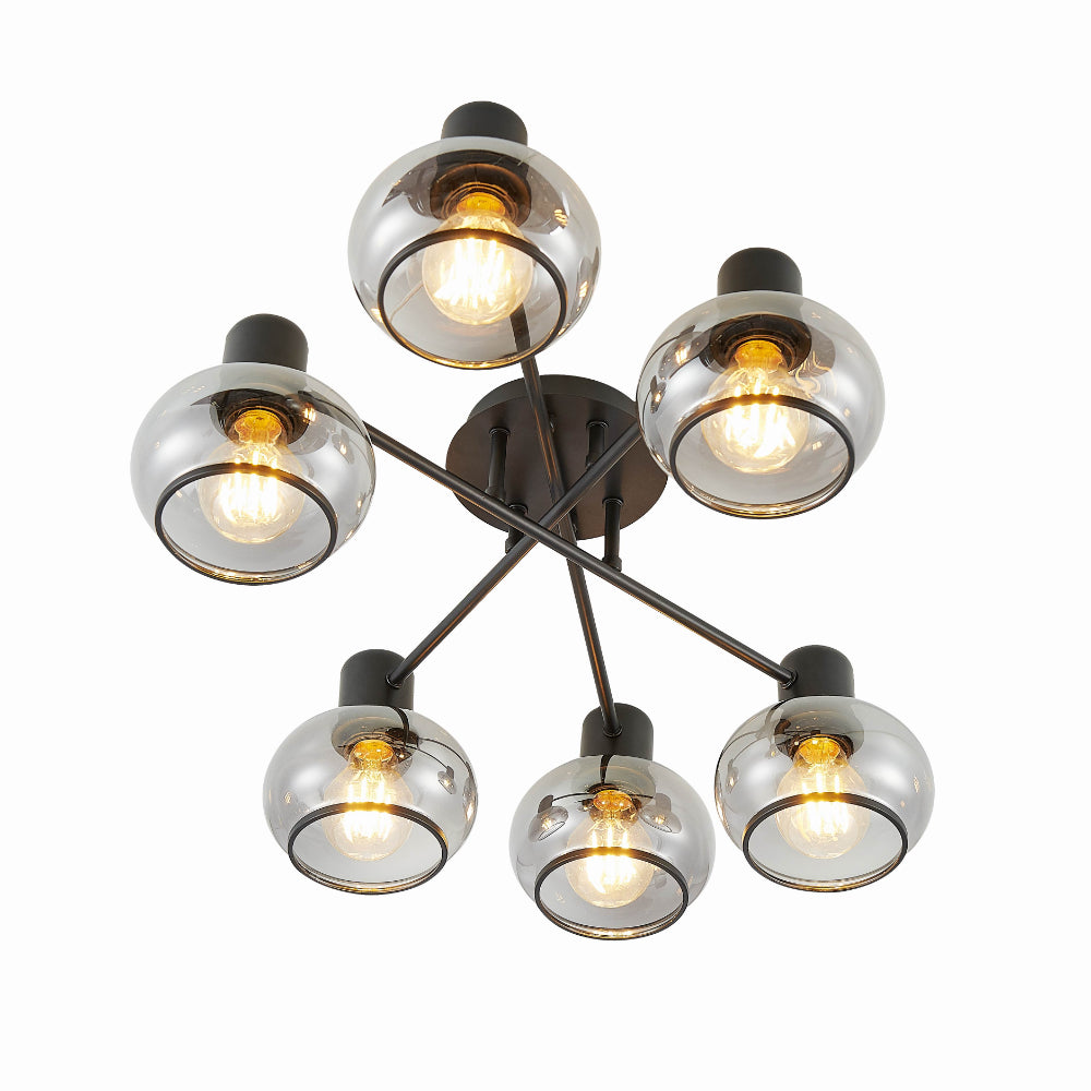 Marbell 6 Light Black with Smoke Glass Retro Classic Close to Ceiling