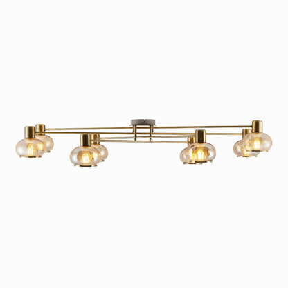 Marbell 8 Light Antique Brass with Amber Glass Retro Classic Close to Ceiling