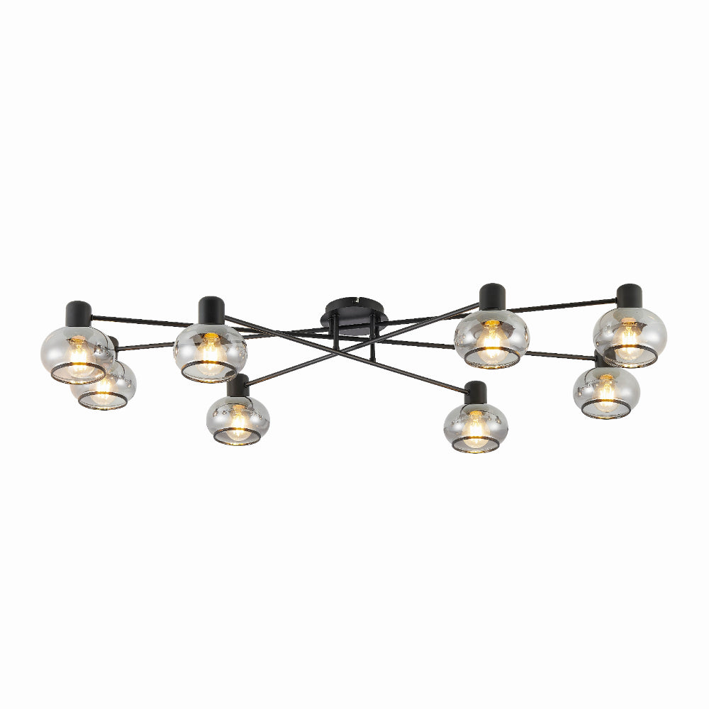 Marbell 8 Light Black with Smoke Glass Retro Classic Close to Ceiling