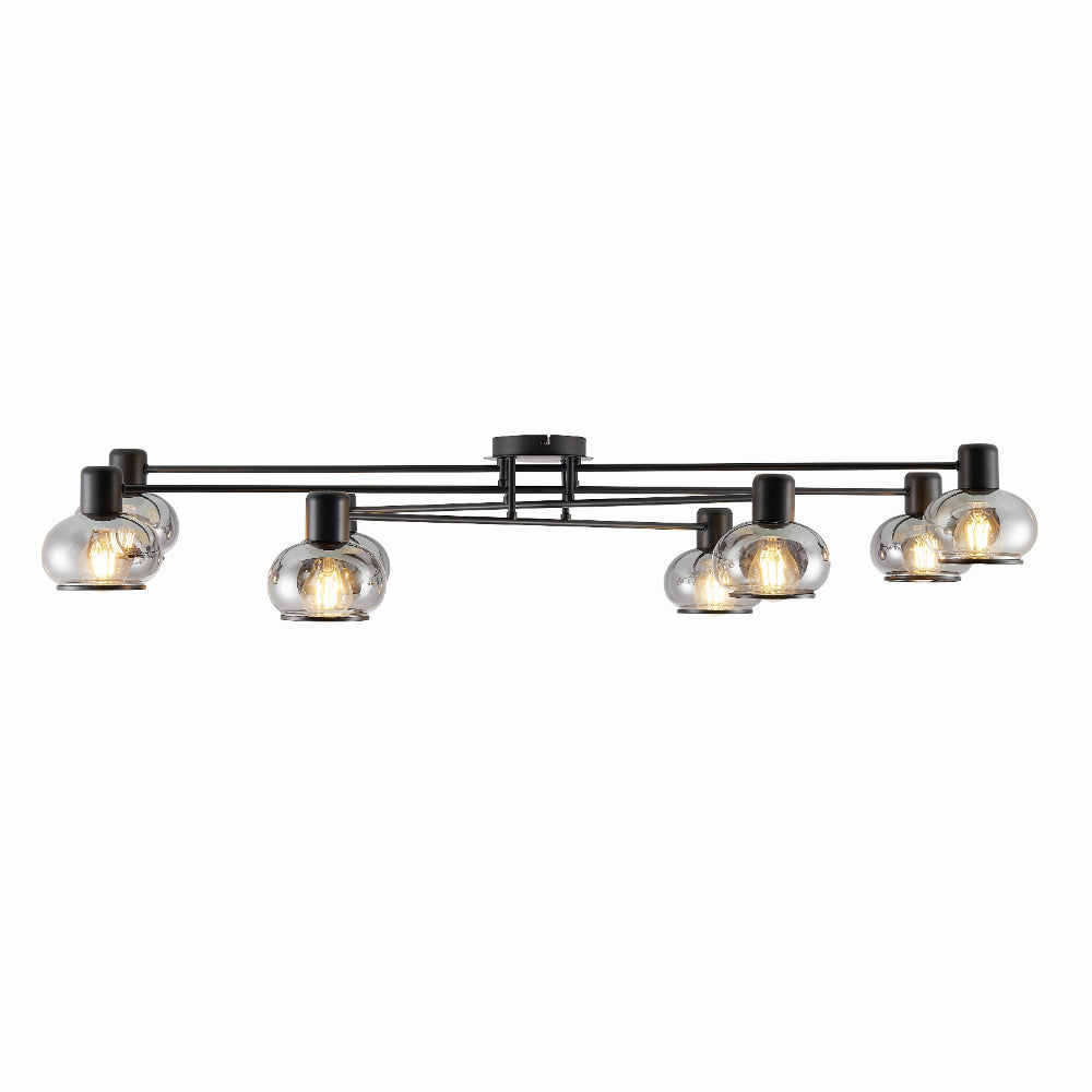 Marbell 8 Light Black with Smoke Glass Retro Classic Close to Ceiling