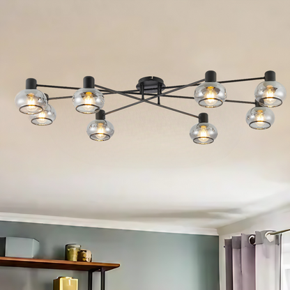 Marbell 8 Light Black with Smoke Glass Retro Classic Close to Ceiling