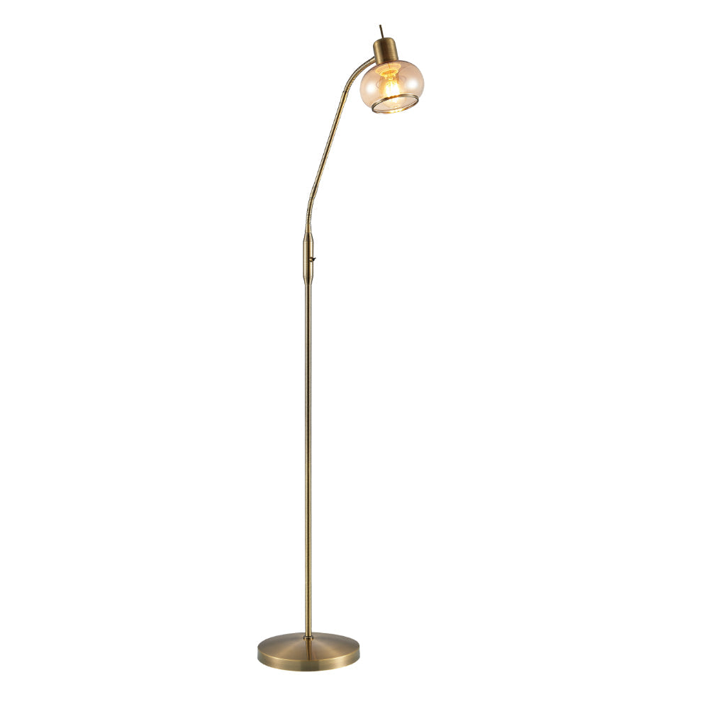 Marbell Antique Brass with Amber Glass Retro Classic Floor Lamp