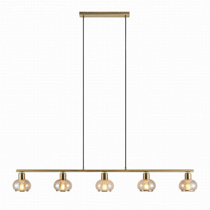 Marbell 5 Light Antique Brass with Amber Glass Retro Classic Pendant