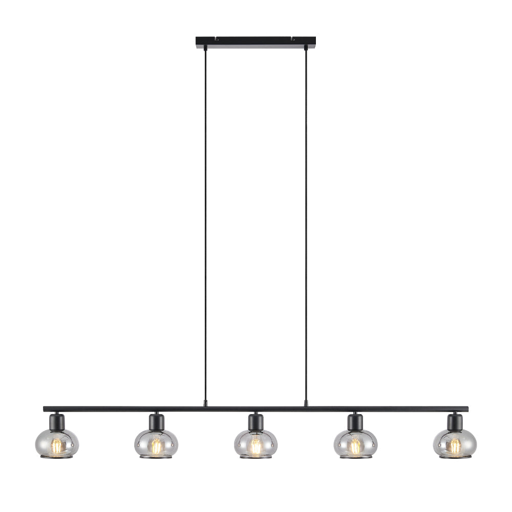 Marbell 5 Light Black with Smoke Glass Retro Classic Pendant