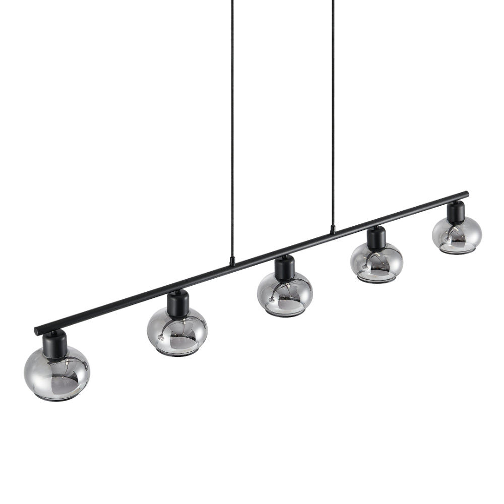 Marbell 5 Light Black with Smoke Glass Retro Classic Pendant