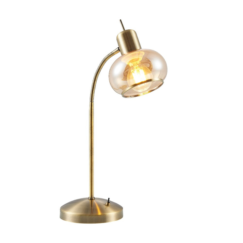 Marbell Antique Brass with Amber Glass Retro Classic Table Lamp