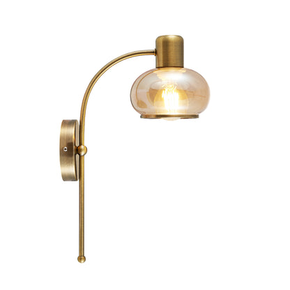 Marbell 1 Light Antique Brass with Amber Glass Retro Classic Wall Light