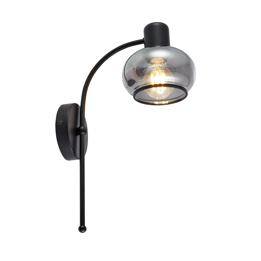 Marbell 1 Light Black with Smoke Glass Retro Classic Wall Light