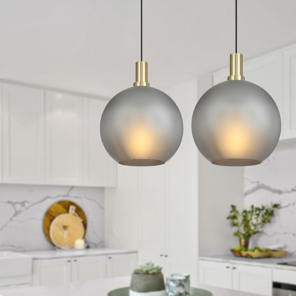 Patino 30cm Gold and Black with Grey Smoke Glass Modern Pendant