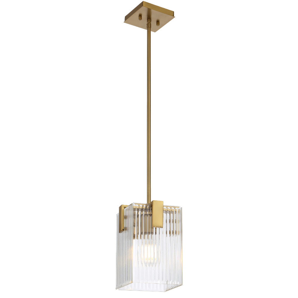 Pelion 1 Light Antique Gold with Ribbed Glass Classic Hamptons Pendant Light