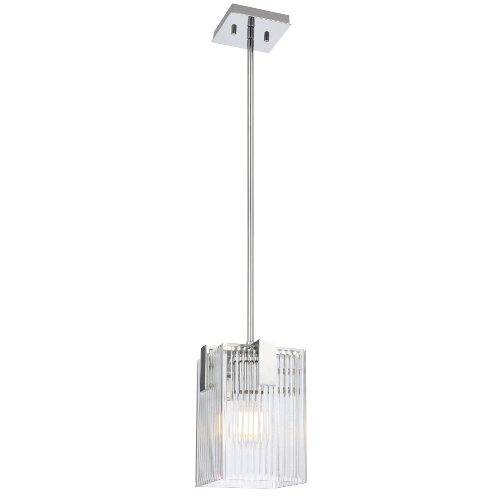 Pelion 1 Light Chrome with Ribbed Glass Classic Hamptons Pendant Light