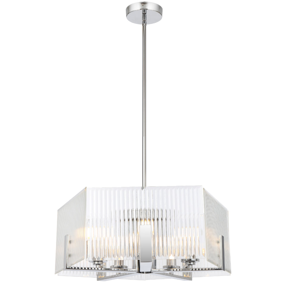 Pelion 5 Light Chrome with Ribbed Glass Classic Hamptons Pendant Light