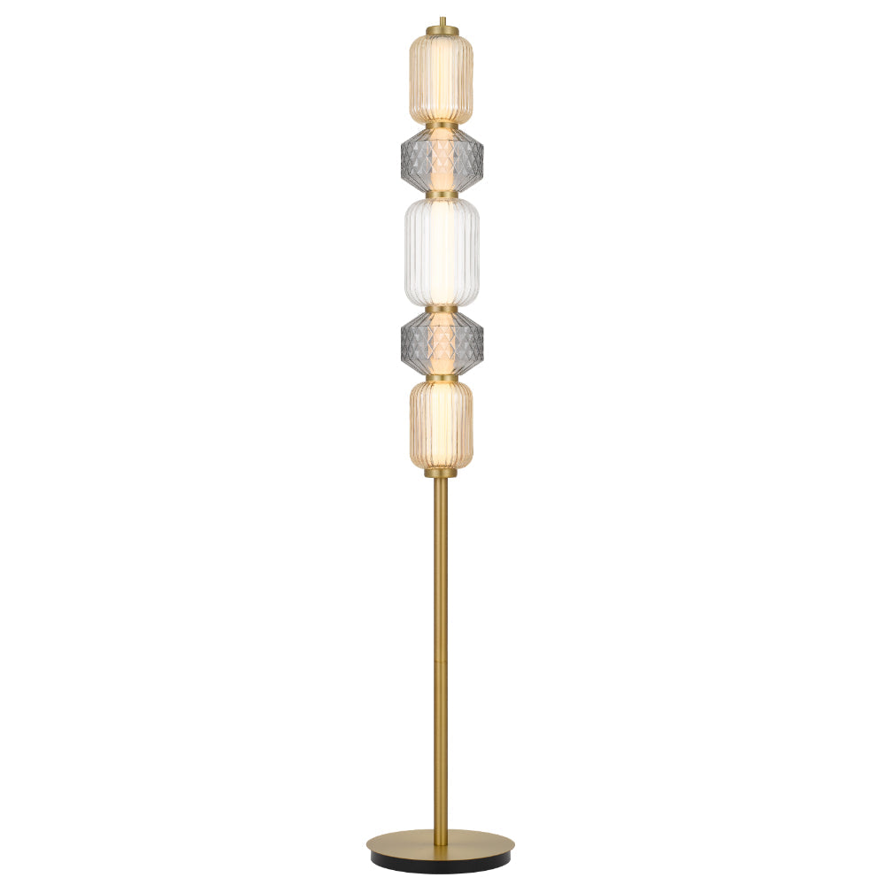 Torso Brass Contemporary Warm White LED Floor Lamp with Textured Glass