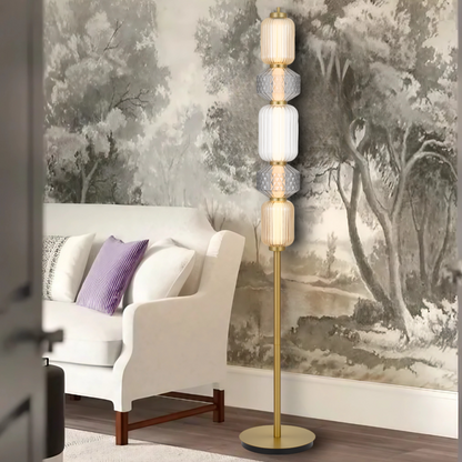 Torso Brass Contemporary Warm White LED Floor Lamp with Textured Glass