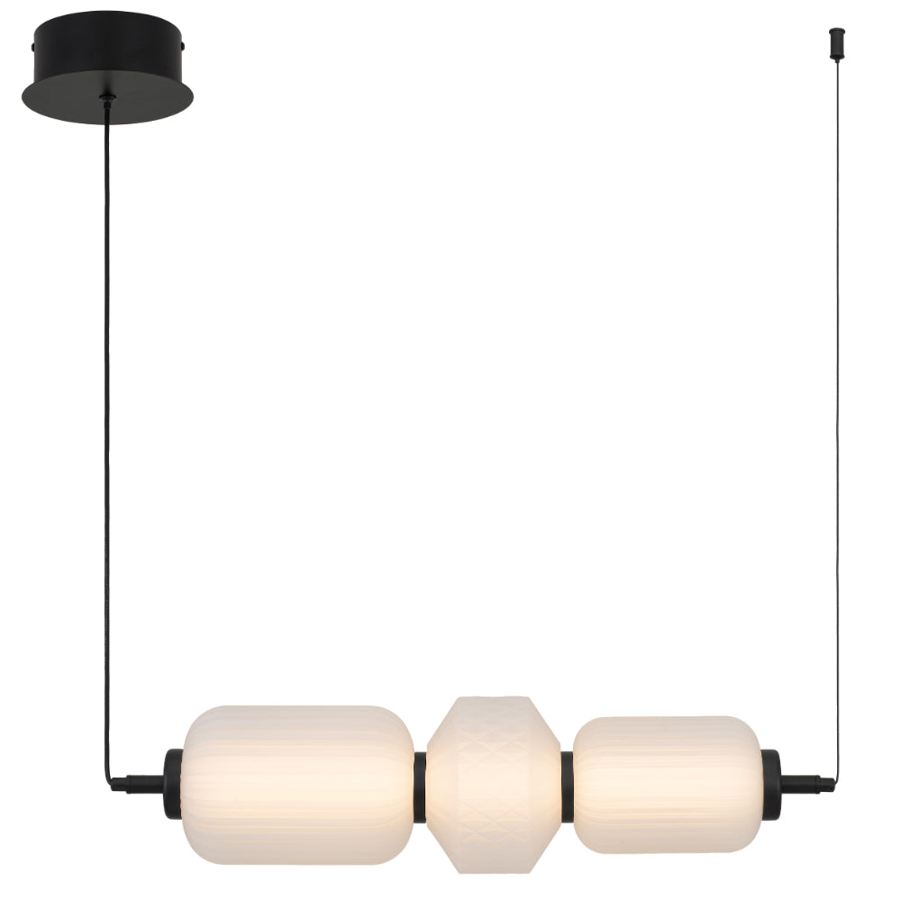 Torso 3 Light Black Contemporary Warm White LED Pendant Light with Textured Glass