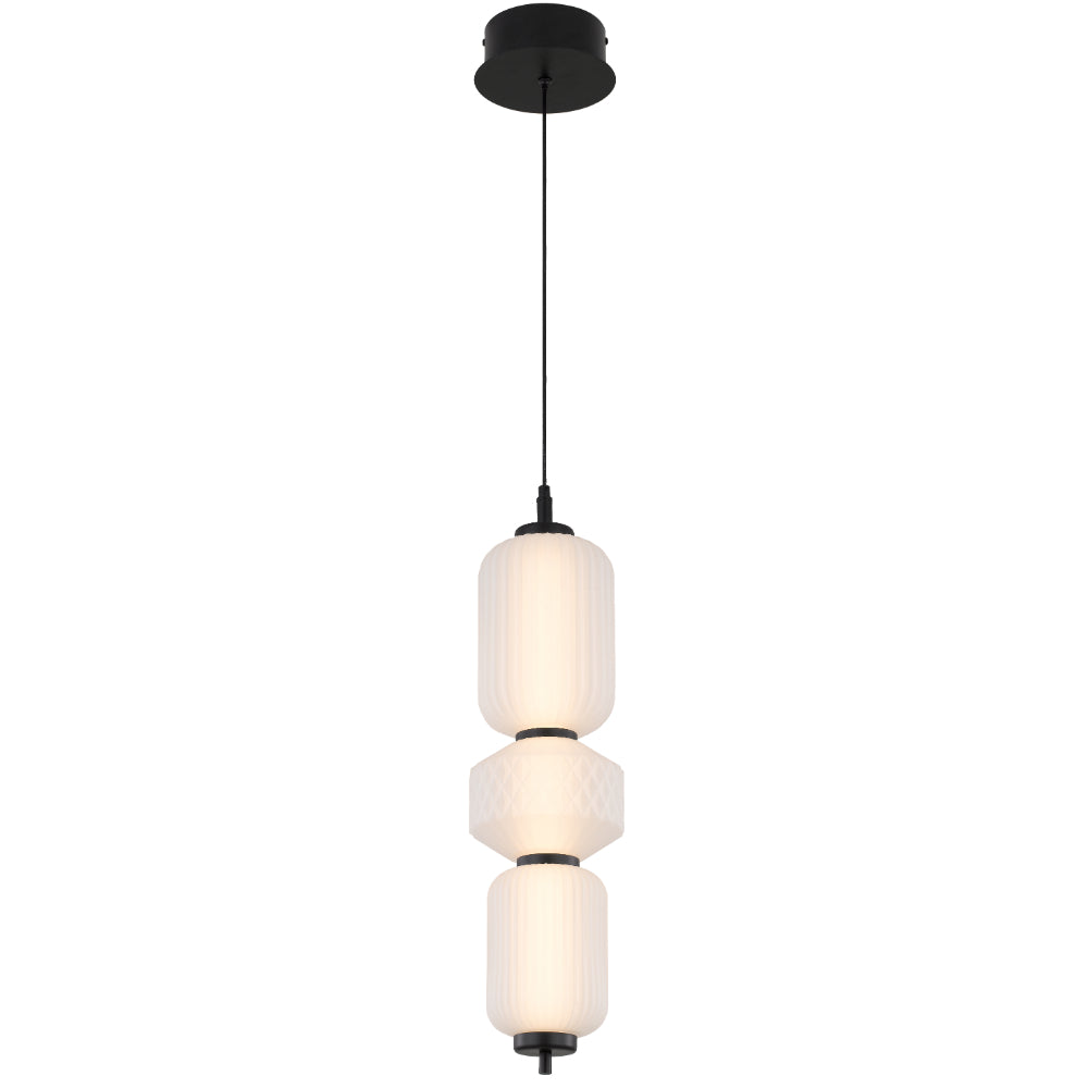 Torso 3 Light Black Contemporary Warm White LED Pendant Light with Textured Glass