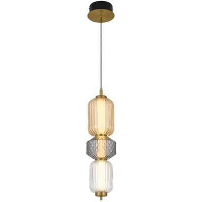 Torso 3 Light Brass Contemporary Warm White LED Pendant Light with Textured Glass