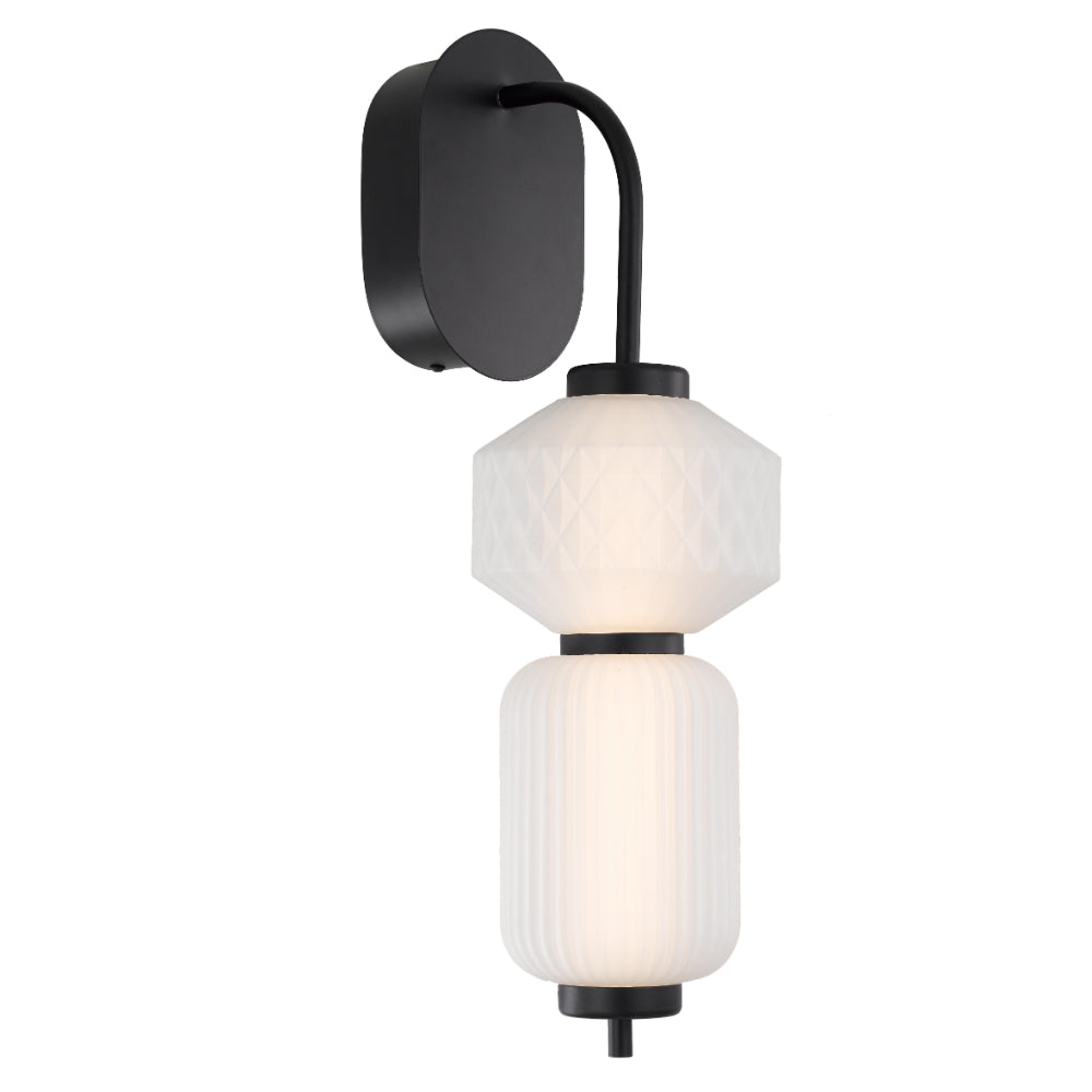 Torso Black Contemporary Warm White LED Wall Light with Textured Glass