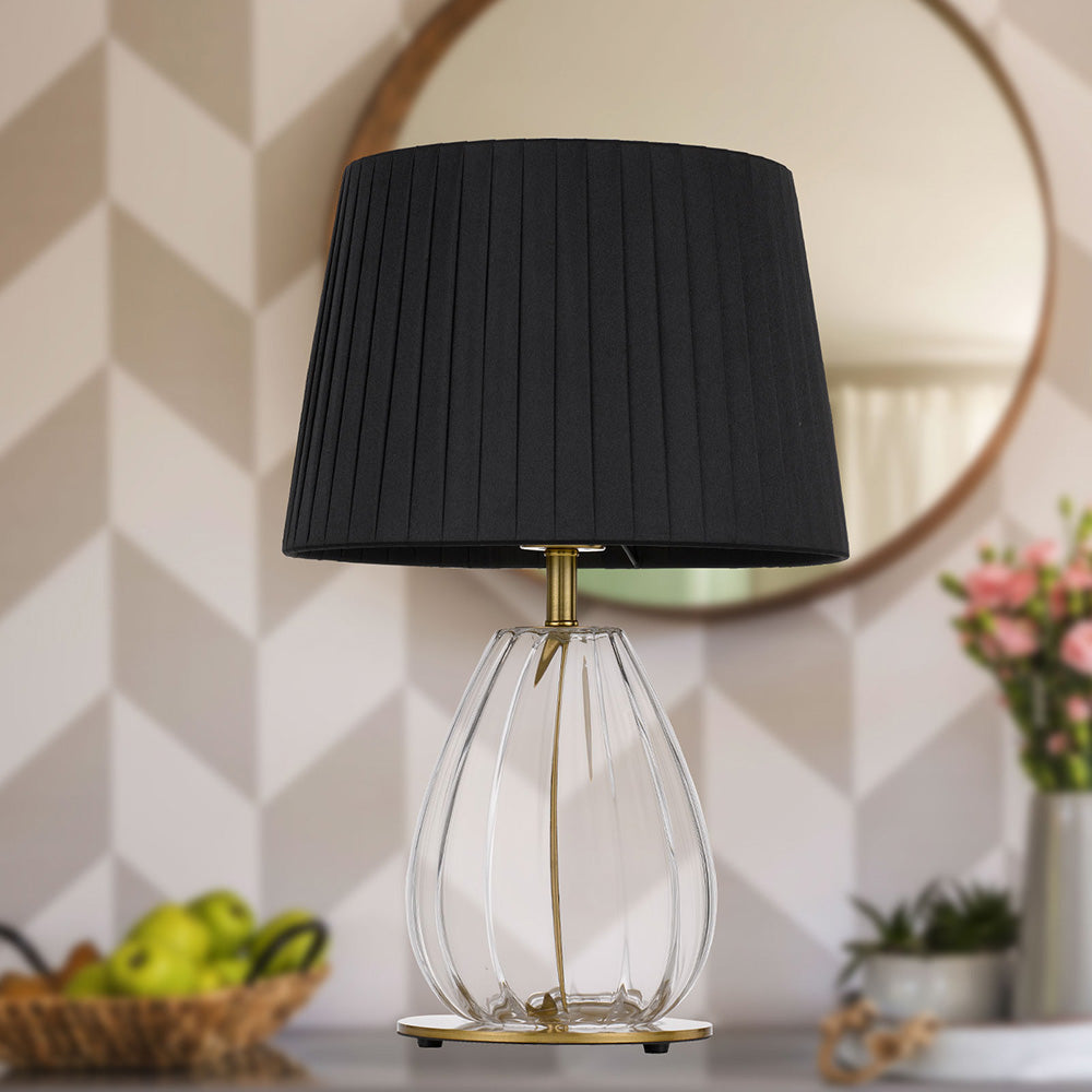 Veana Antique Gold, Black and Clear Glass Contemporary Table Lamp