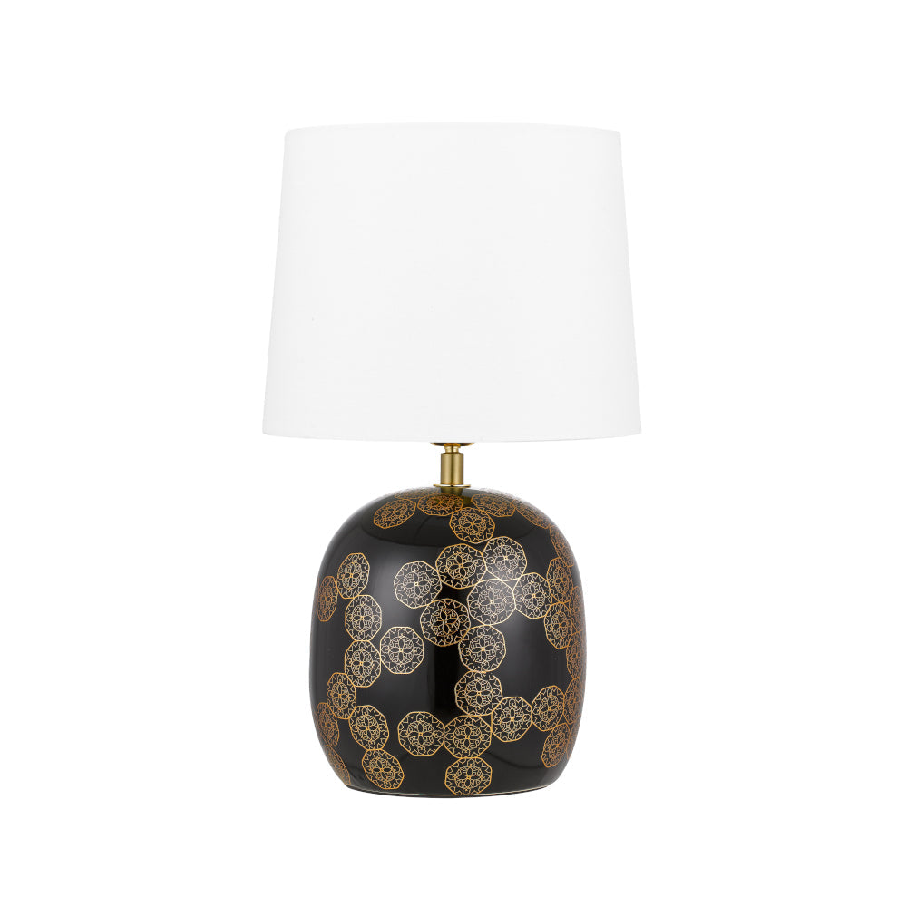 Wishes Black, Gold and White Ceramic Pattern Table Lamp