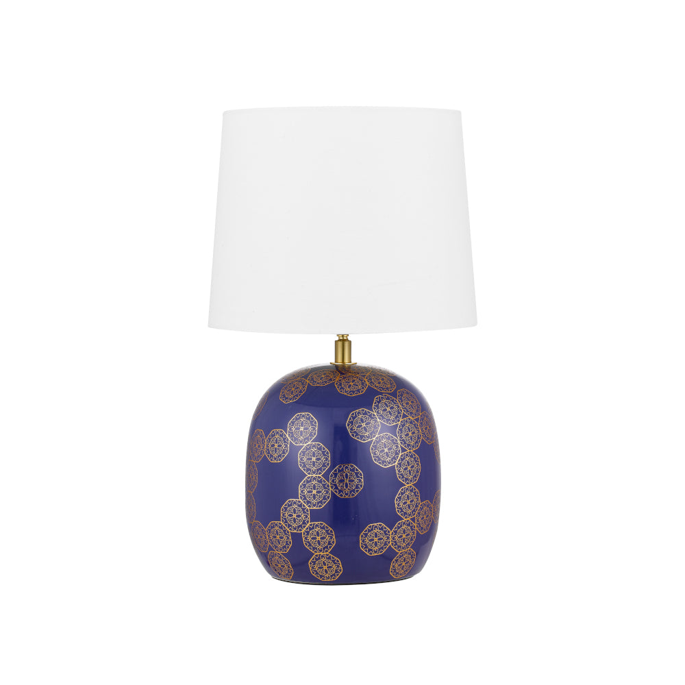 Wishes Blue, Gold and White Ceramic Pattern Table Lamp