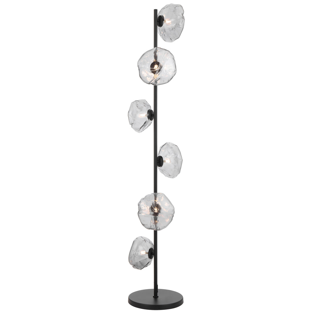 Zeeca 6 Light Black with Smoke Textured Glass Contemporary Floor Lamp