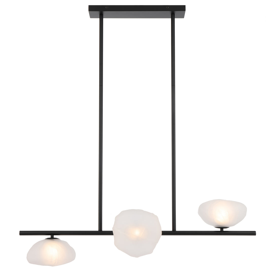 Zeeca 3 Light Horizontal Black with Frost Textured Glass Contemporary Linear Pendant