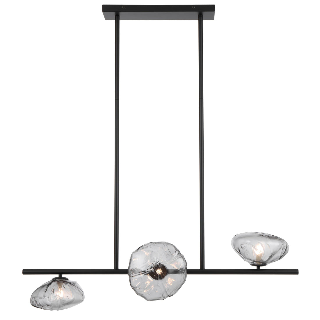 Zeeca 3 Light Horizontal Black with Smoke Textured Glass Contemporary Linear Pendant