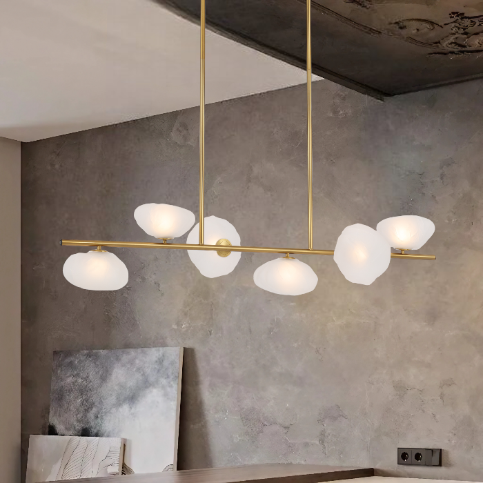 Zeeca 6 Light Antique Gold with Frost Textured Glass Contemporary Linear Pendant