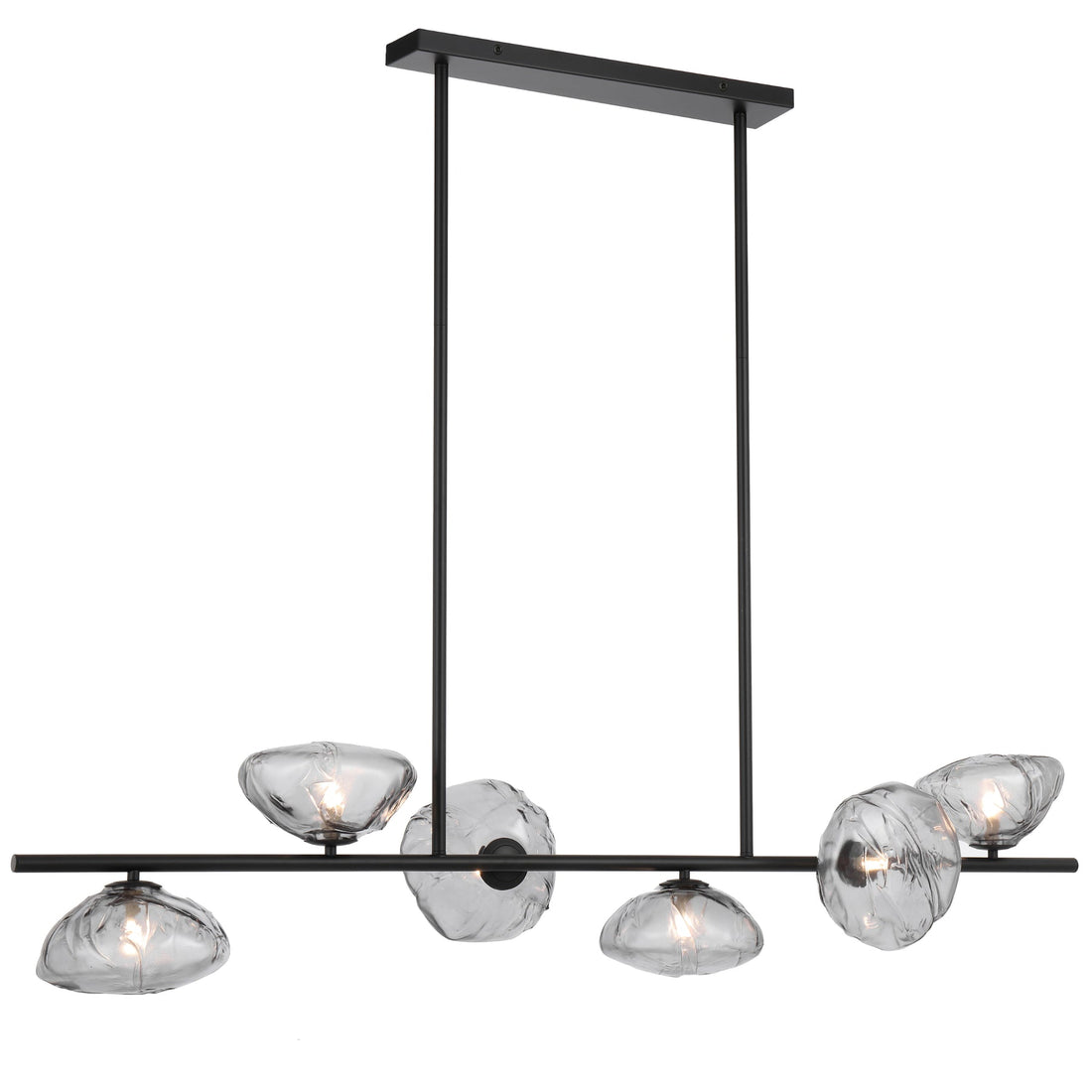 Zeeca 6 Light Black with Smoke Textured Glass Contemporary Linear Pendant