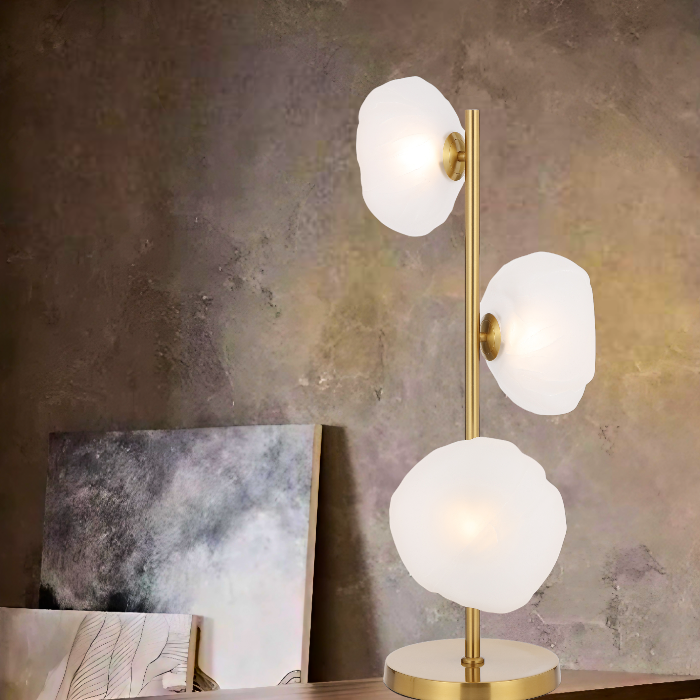 Zeeca 3 Light Antique Gold with Frost Textured Glass Contemporary Table Lamp