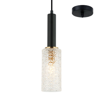 Joy Black and Bronze with Clear Glass Modern Cylindrical Pendant by Amond