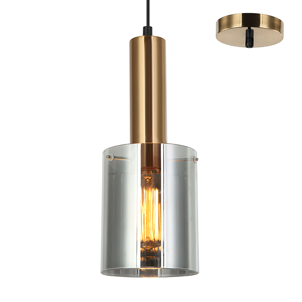 Rory Smoke Glass Cylinder and Bronze Pendant by Amond