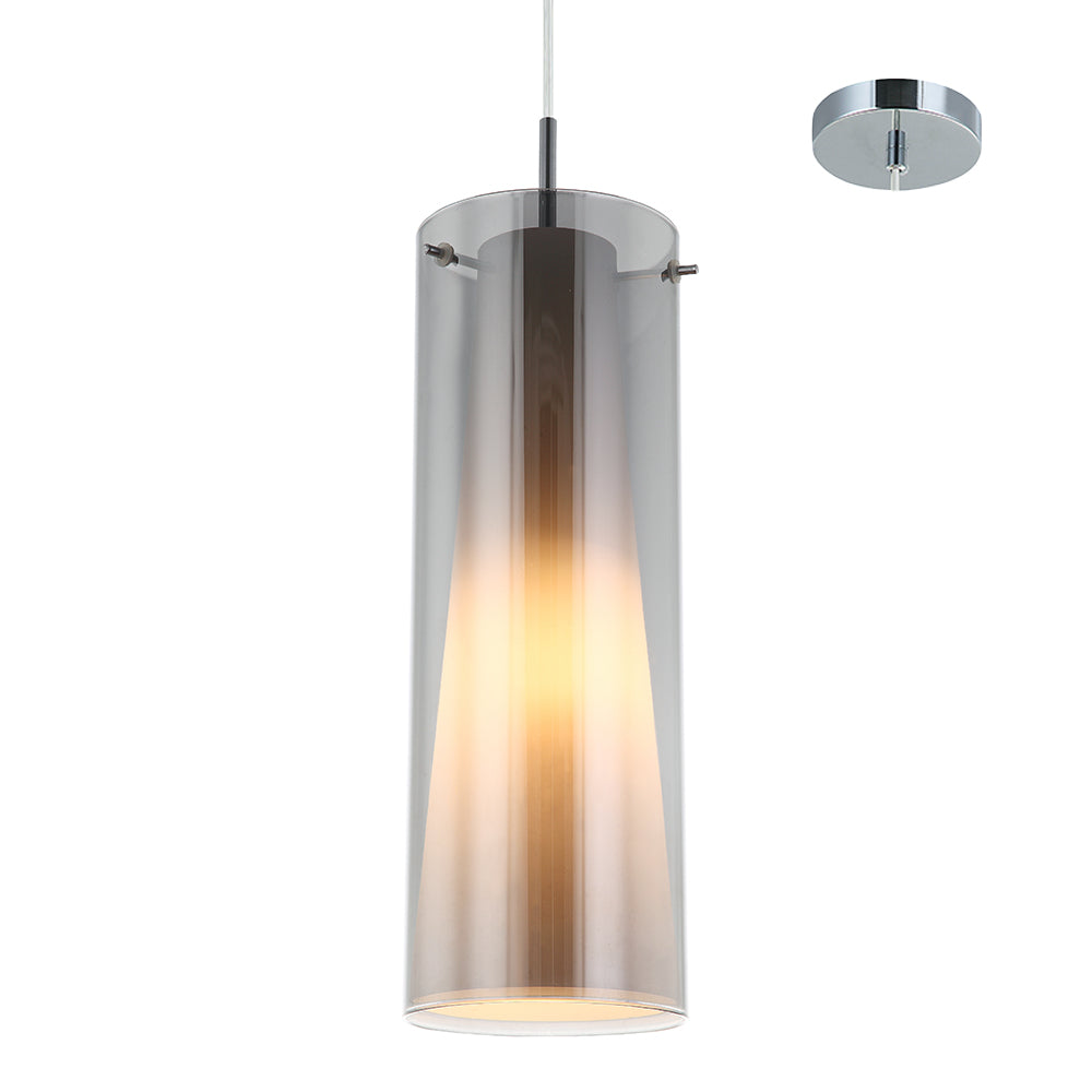 Vida 1 Light Pendant Opal and Smoke Glass by Amond