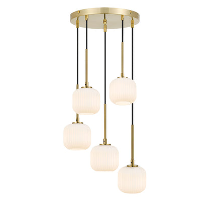 Bobo 5 Light Antique Gold with Opal Glass Pendant