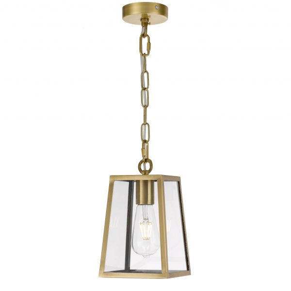 Cantena 15cm Pendant Antique Brass with Clear Glass Panel Lantern