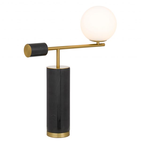 Justina Black with Antique Gold and Opal Modern Retro Table Lamp