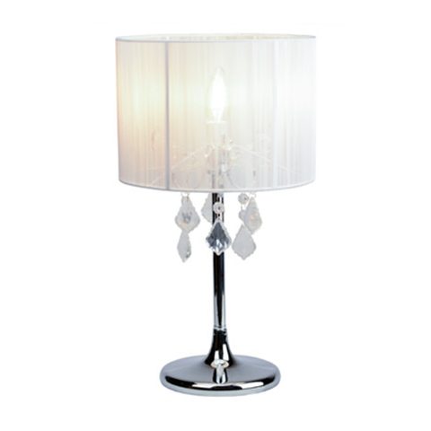 Paris White Fabric String Shade with Chrome Traditional Table Lamp